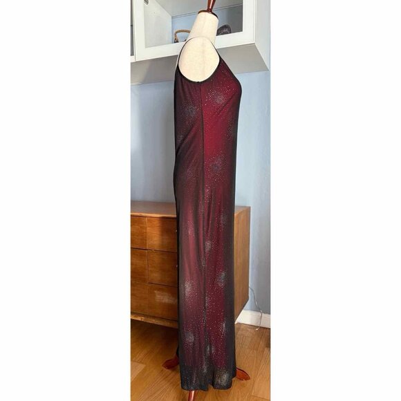 90’s Y2K Sparkly Black Mesh Overlay Red Maxi Dress Whimsigoth Fairy Grunge M/L - Picture 4 of 11
